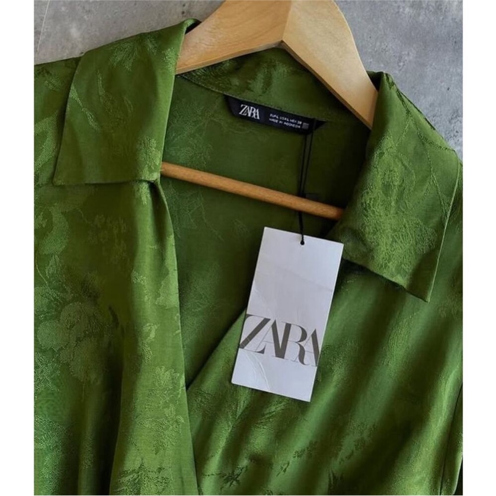 ZARA fringed Jacquard wrap dress green 2157/035 - Picture 16 of 16